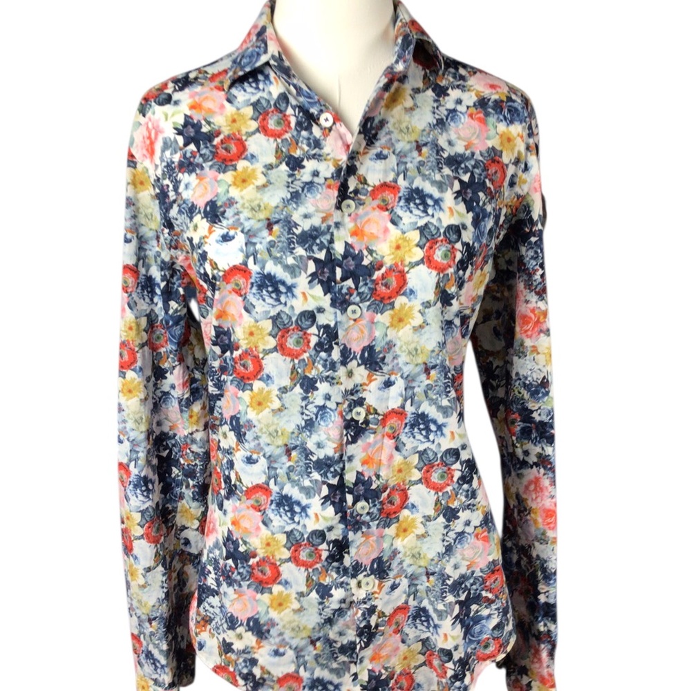 Zara Man Floral Slim Fit Shirt Button Up Small Collared 100% Cotton